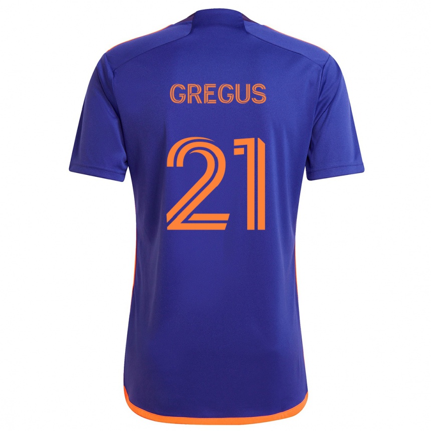 Gyermek Labdarúgás Ján Gregus #21 Lila Narancs Idegenbeli Jersey 2024/25 Mez Póló Ing