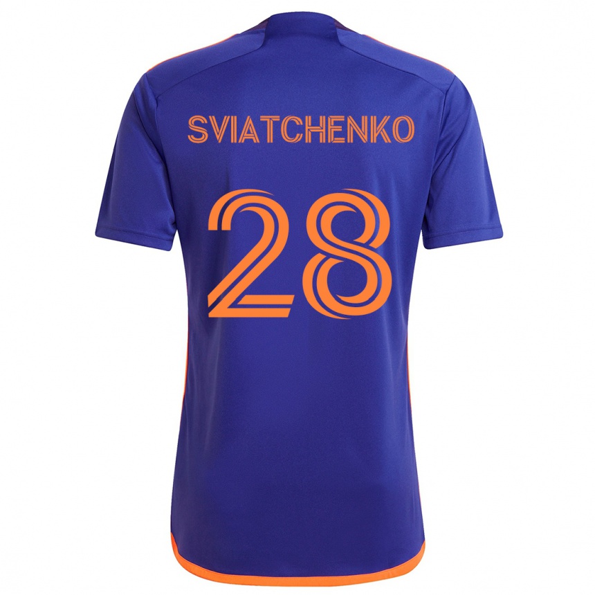 Gyermek Labdarúgás Erik Sviatchenko #28 Lila Narancs Idegenbeli Jersey 2024/25 Mez Póló Ing