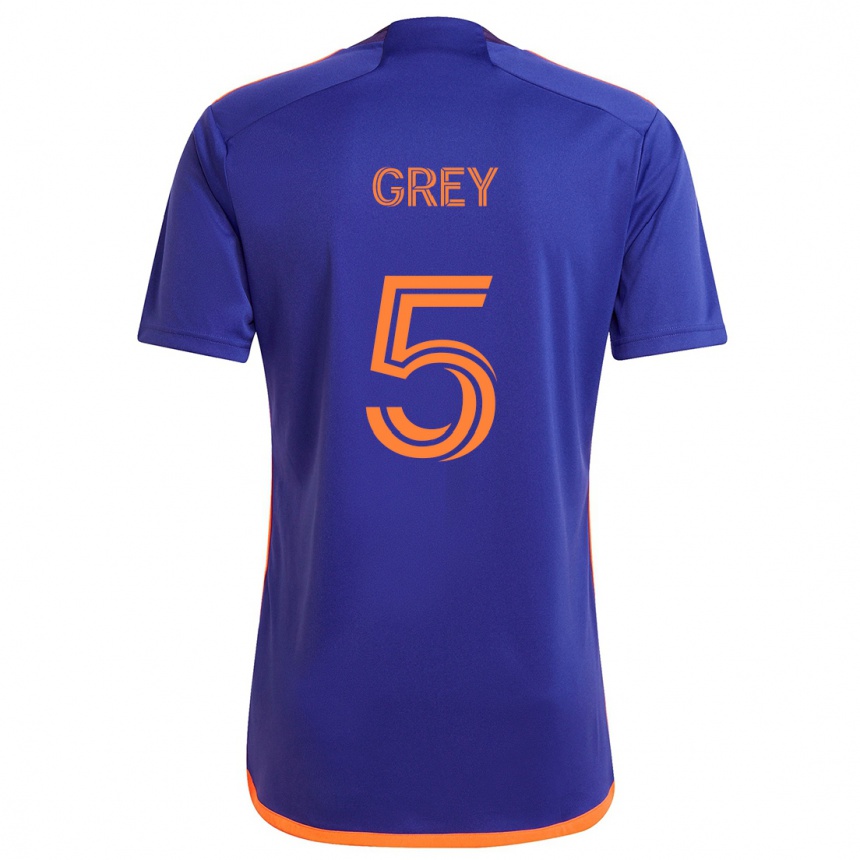 Gyermek Labdarúgás Omar Grey #5 Lila Narancs Idegenbeli Jersey 2024/25 Mez Póló Ing