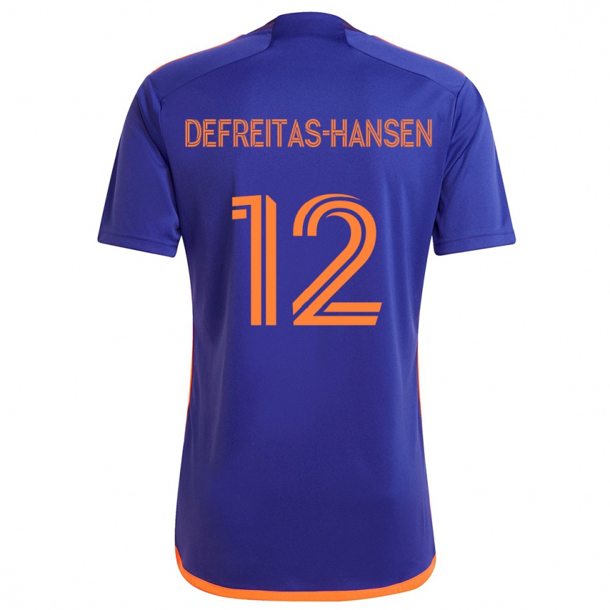 Gyermek Labdarúgás Nicholas Defreitas-Hansen #12 Lila Narancs Idegenbeli Jersey 2024/25 Mez Póló Ing