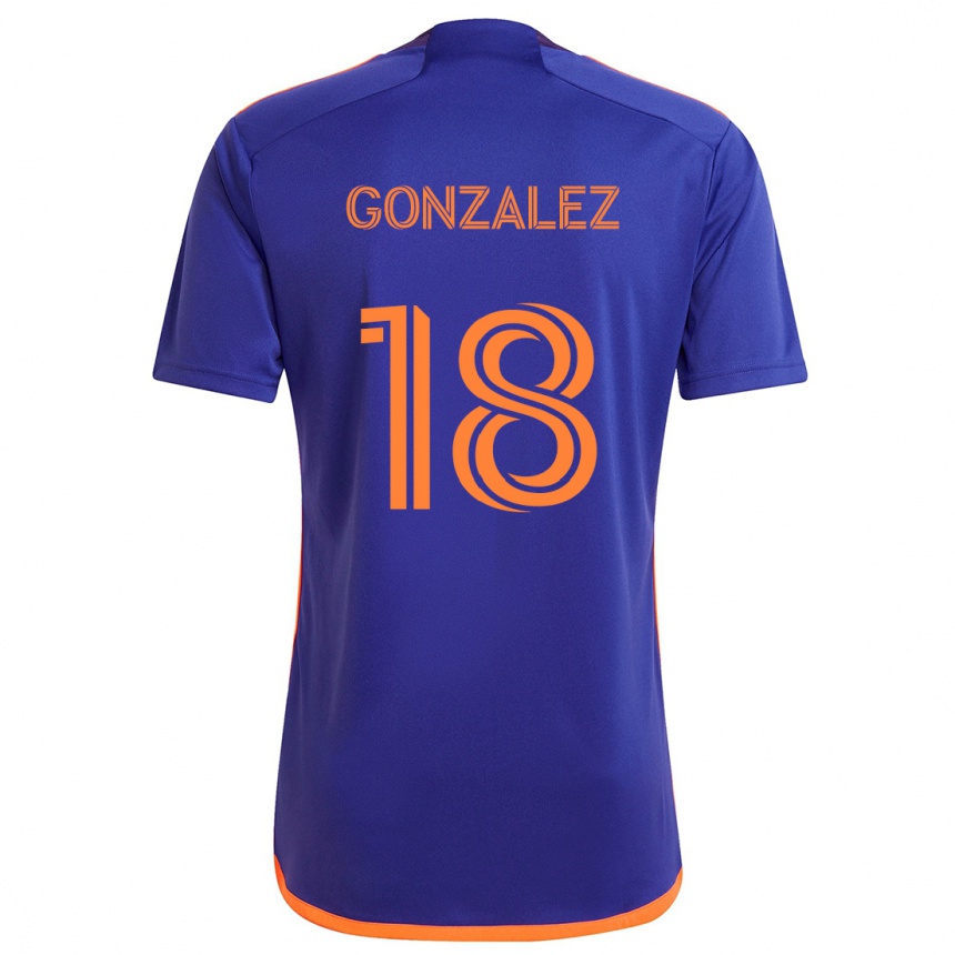 Gyermek Labdarúgás Diego Gonzalez #18 Lila Narancs Idegenbeli Jersey 2024/25 Mez Póló Ing