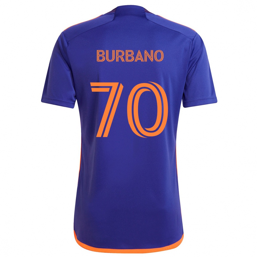 Gyermek Labdarúgás Jordy Burbano #70 Lila Narancs Idegenbeli Jersey 2024/25 Mez Póló Ing