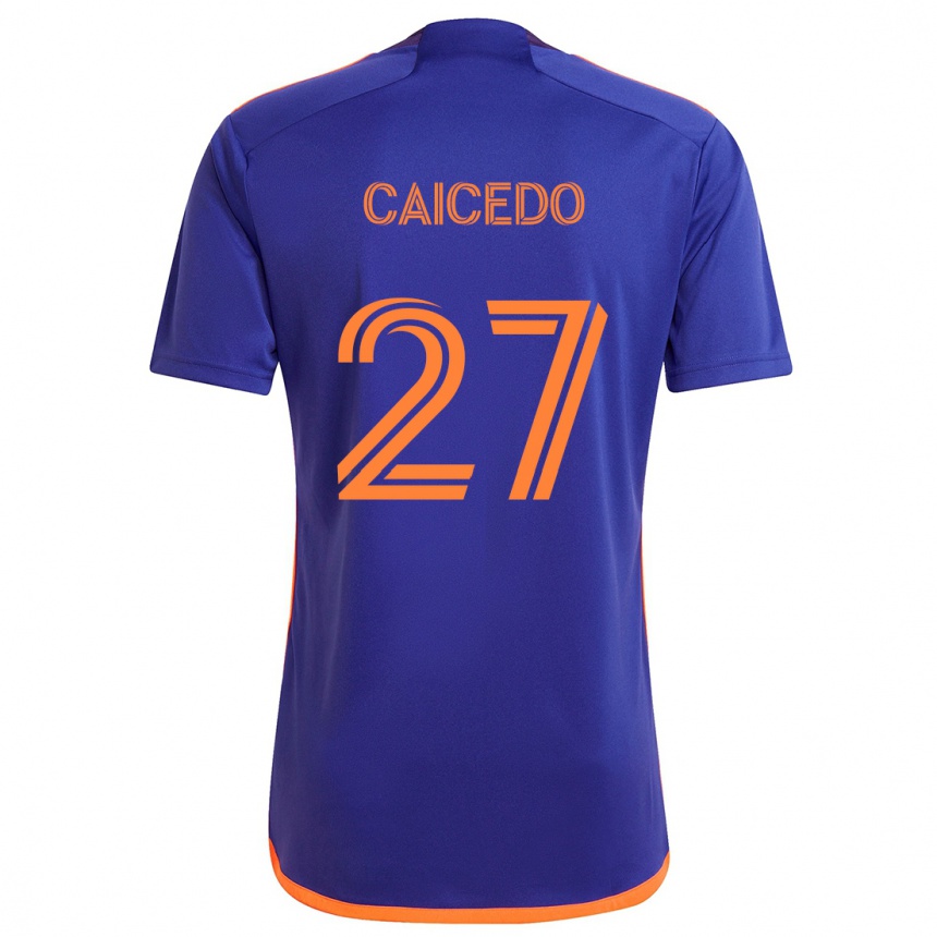 Gyermek Labdarúgás Luis Caicedo #27 Lila Narancs Idegenbeli Jersey 2024/25 Mez Póló Ing