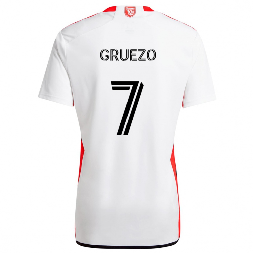 Gyermek Labdarúgás Carlos Gruezo #7 Fehér Piros Idegenbeli Jersey 2024/25 Mez Póló Ing