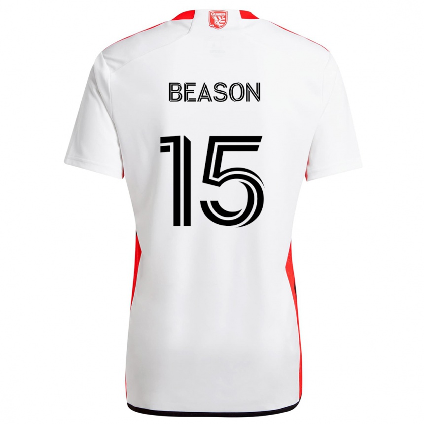 Gyermek Labdarúgás Tanner Beason #15 Fehér Piros Idegenbeli Jersey 2024/25 Mez Póló Ing