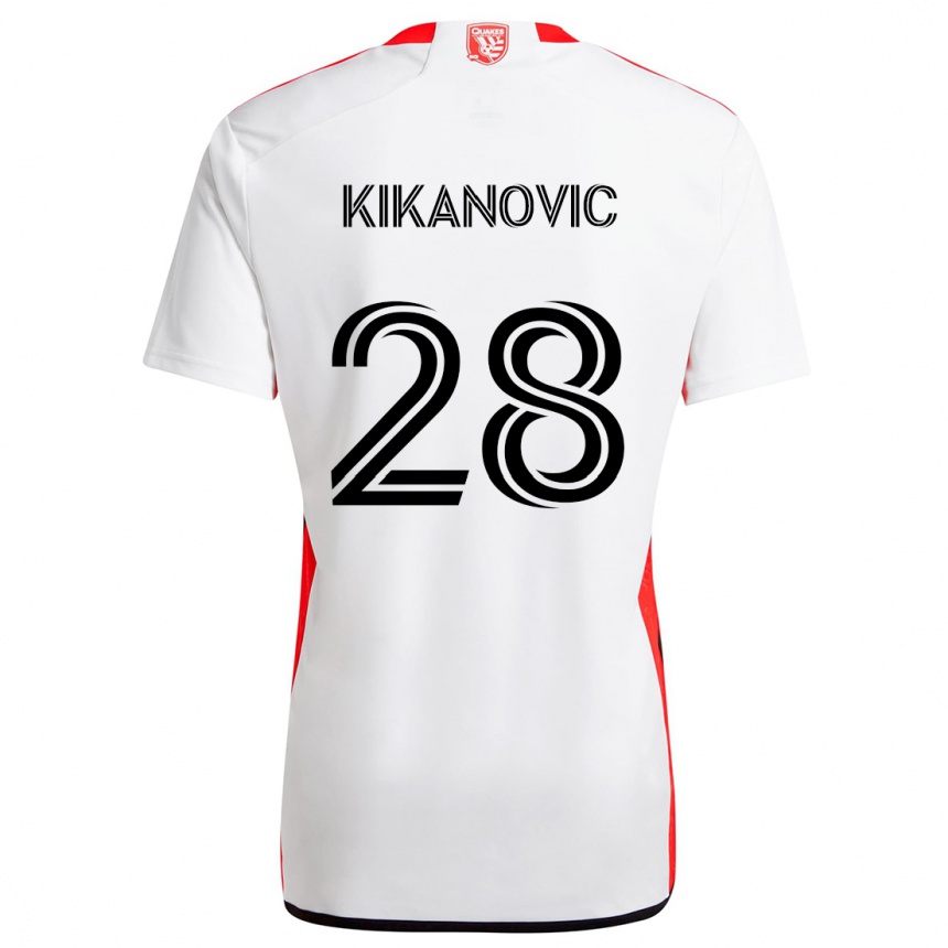 Gyermek Labdarúgás Benjamin Kikanovic #28 Fehér Piros Idegenbeli Jersey 2024/25 Mez Póló Ing