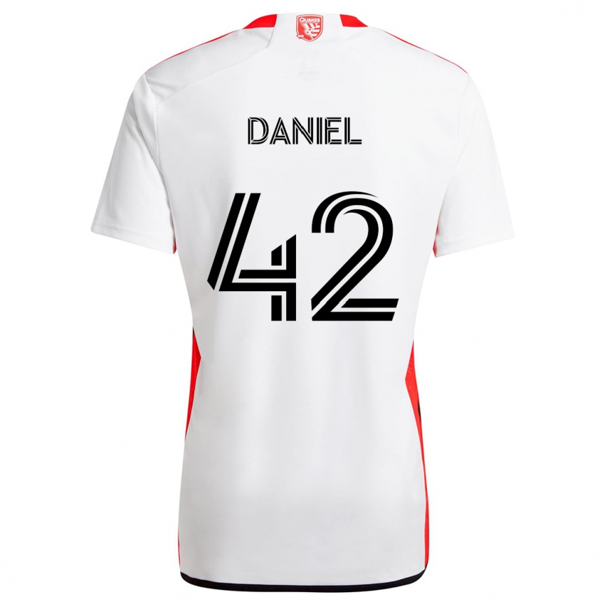 Gyermek Labdarúgás Daniel #42 Fehér Piros Idegenbeli Jersey 2024/25 Mez Póló Ing