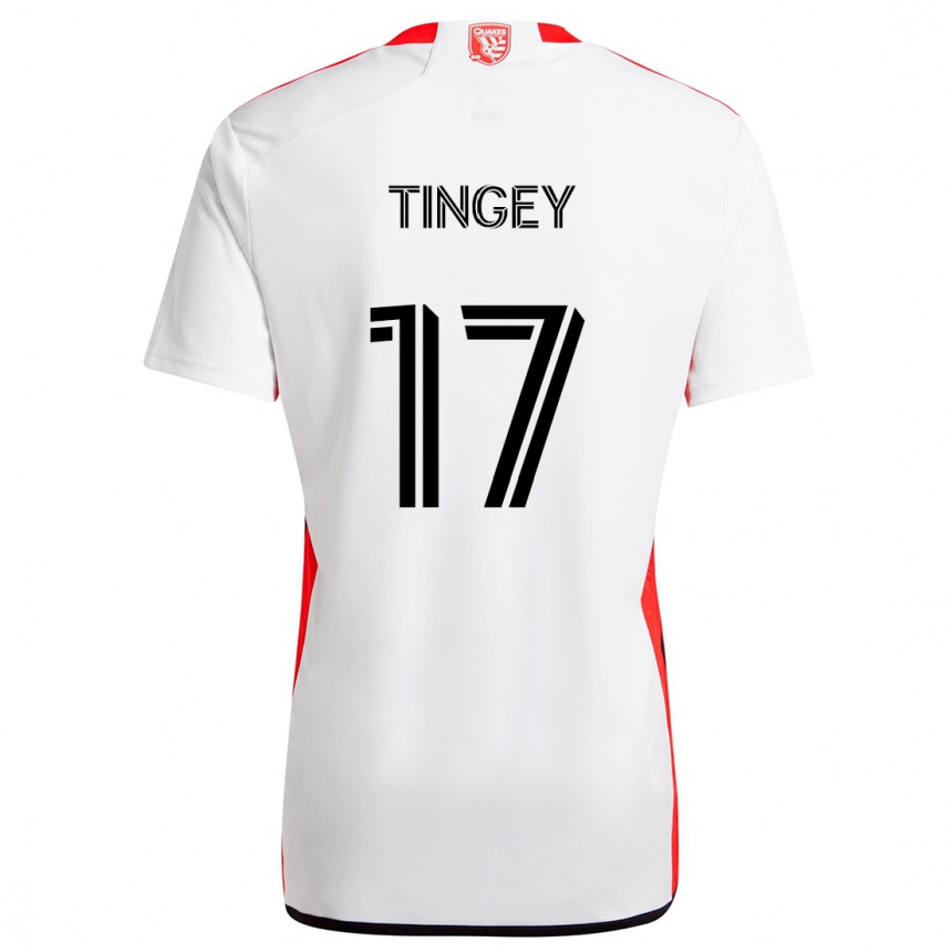 Gyermek Labdarúgás Keegan Tingey #17 Fehér Piros Idegenbeli Jersey 2024/25 Mez Póló Ing