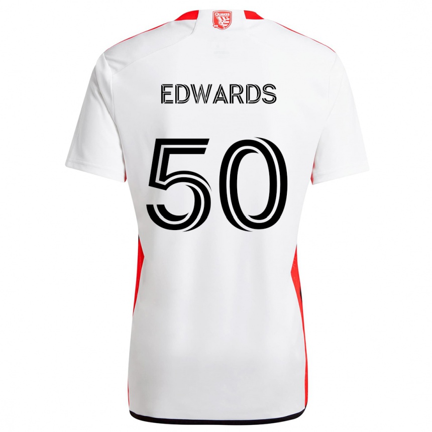 Gyermek Labdarúgás Aaron Edwards #50 Fehér Piros Idegenbeli Jersey 2024/25 Mez Póló Ing