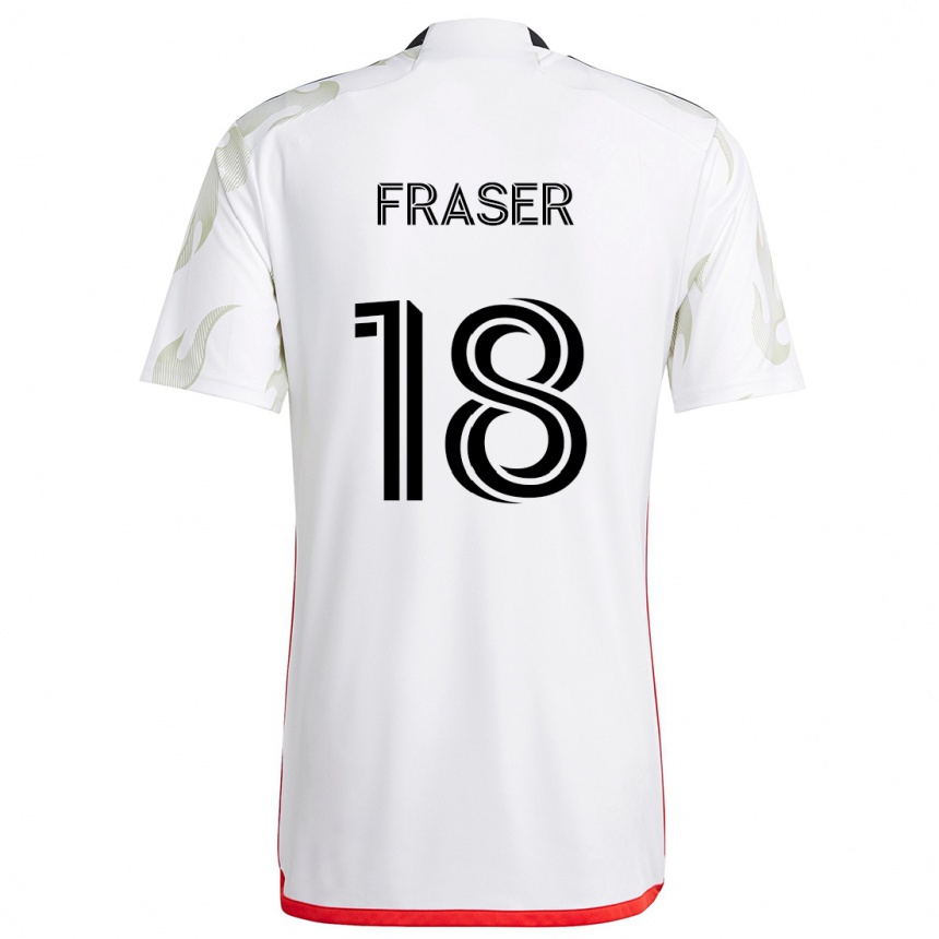 Gyermek Labdarúgás Liam Fraser #18 Fehér Piros Fekete Idegenbeli Jersey 2024/25 Mez Póló Ing