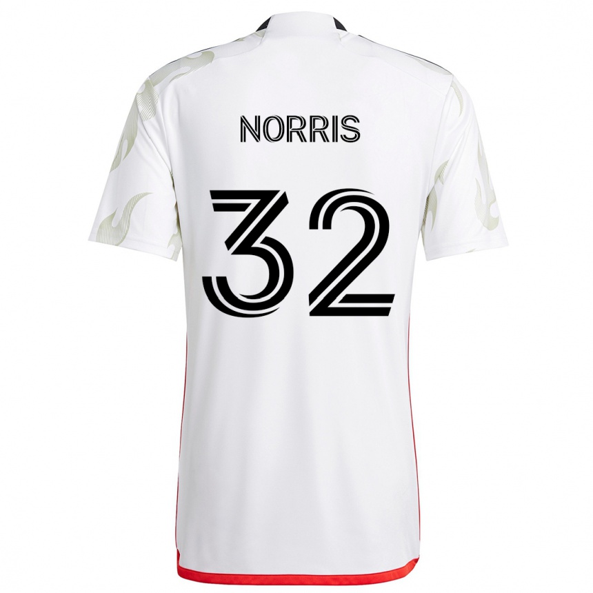 Gyermek Labdarúgás Nolan Norris #32 Fehér Piros Fekete Idegenbeli Jersey 2024/25 Mez Póló Ing