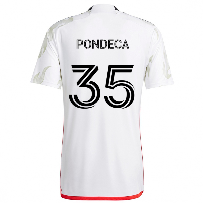 Gyermek Labdarúgás Tomas Pondeca #35 Fehér Piros Fekete Idegenbeli Jersey 2024/25 Mez Póló Ing