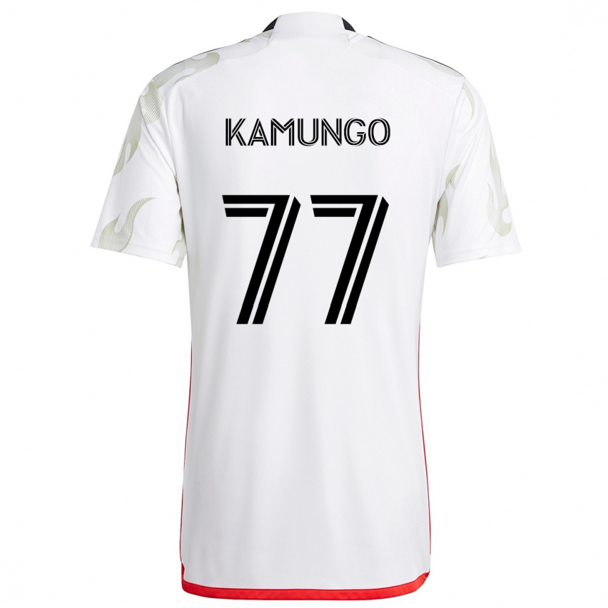 Gyermek Labdarúgás Bernard Kamungo #77 Fehér Piros Fekete Idegenbeli Jersey 2024/25 Mez Póló Ing