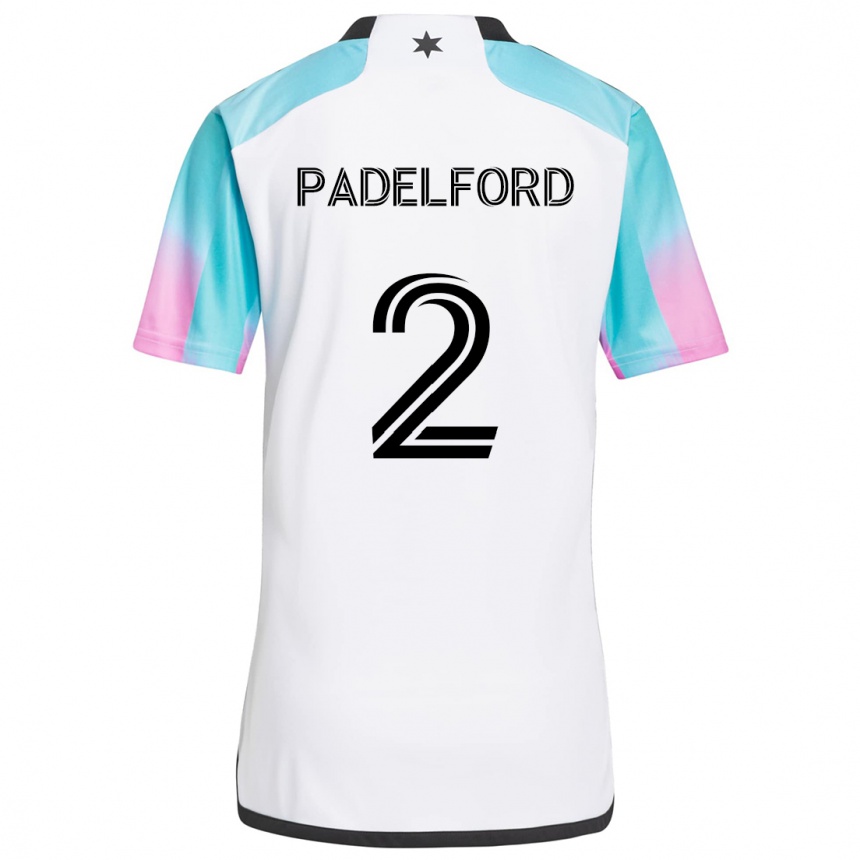 Gyermek Labdarúgás Devin Padelford #2 Fehér Kék Fekete Idegenbeli Jersey 2024/25 Mez Póló Ing