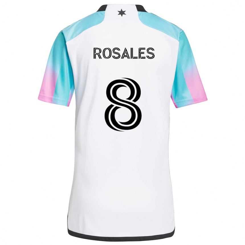 Gyermek Labdarúgás Joseph Rosales #8 Fehér Kék Fekete Idegenbeli Jersey 2024/25 Mez Póló Ing