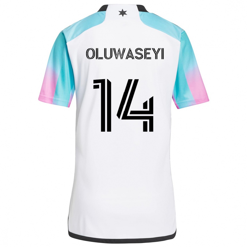 Gyermek Labdarúgás Tani Oluwaseyi #14 Fehér Kék Fekete Idegenbeli Jersey 2024/25 Mez Póló Ing