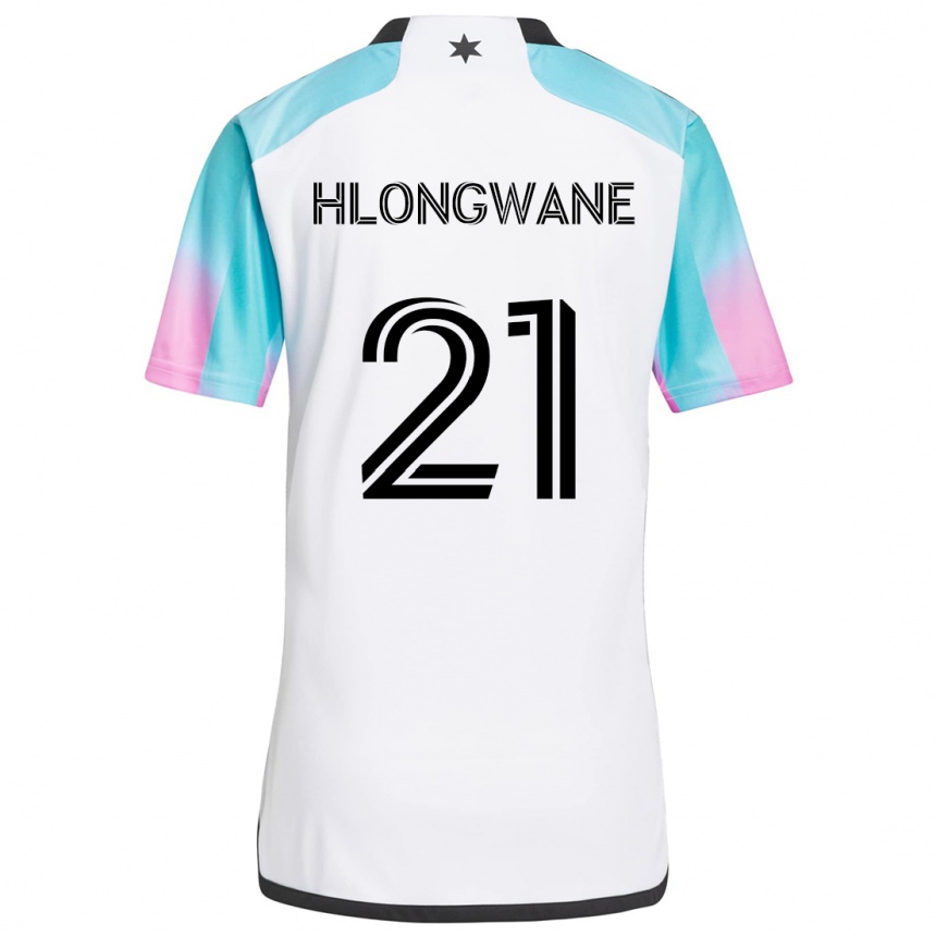 Gyermek Labdarúgás Bongokuhle Hlongwane #21 Fehér Kék Fekete Idegenbeli Jersey 2024/25 Mez Póló Ing