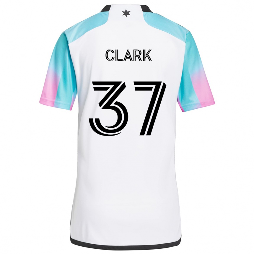 Gyermek Labdarúgás Caden Clark #37 Fehér Kék Fekete Idegenbeli Jersey 2024/25 Mez Póló Ing