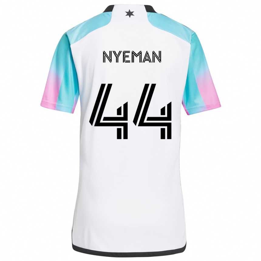 Gyermek Labdarúgás Moses Nyeman #44 Fehér Kék Fekete Idegenbeli Jersey 2024/25 Mez Póló Ing