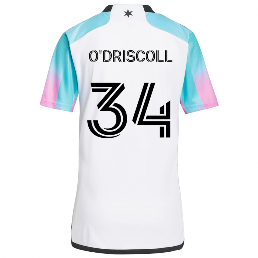 Gyermek Labdarúgás Rory O'driscoll #34 Fehér Kék Fekete Idegenbeli Jersey 2024/25 Mez Póló Ing