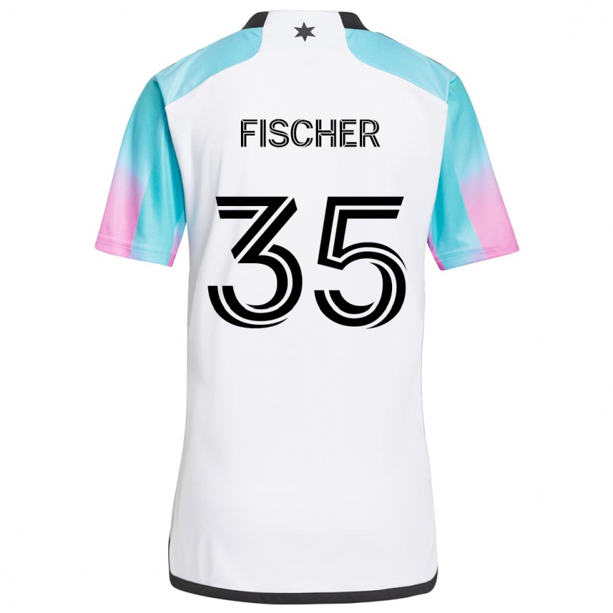 Gyermek Labdarúgás Britton Fischer #35 Fehér Kék Fekete Idegenbeli Jersey 2024/25 Mez Póló Ing