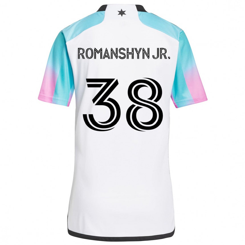 Gyermek Labdarúgás Kage Romanshyn Jr. #38 Fehér Kék Fekete Idegenbeli Jersey 2024/25 Mez Póló Ing