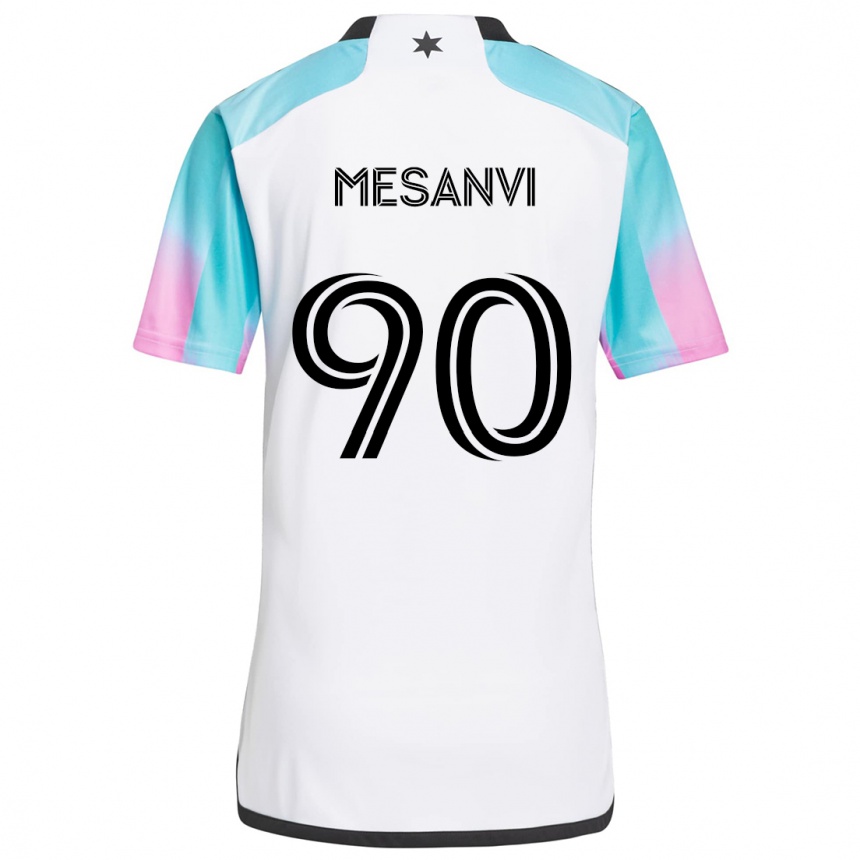 Gyermek Labdarúgás Loïc Mesanvi #90 Fehér Kék Fekete Idegenbeli Jersey 2024/25 Mez Póló Ing