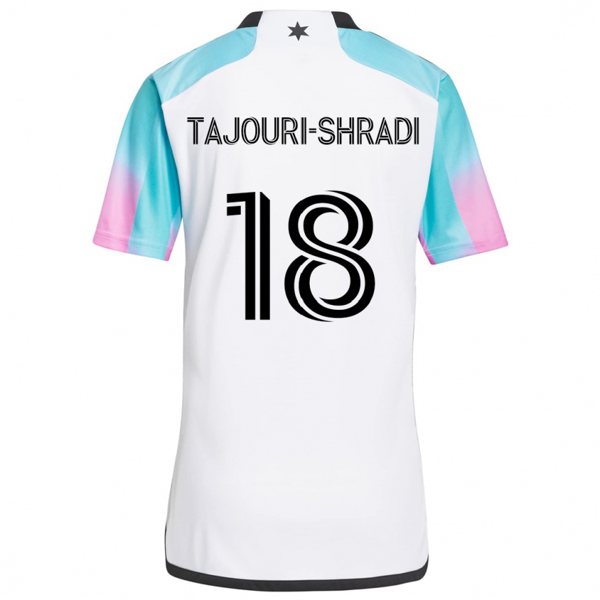 Gyermek Labdarúgás Ismael Tajouri-Shradi #18 Fehér Kék Fekete Idegenbeli Jersey 2024/25 Mez Póló Ing