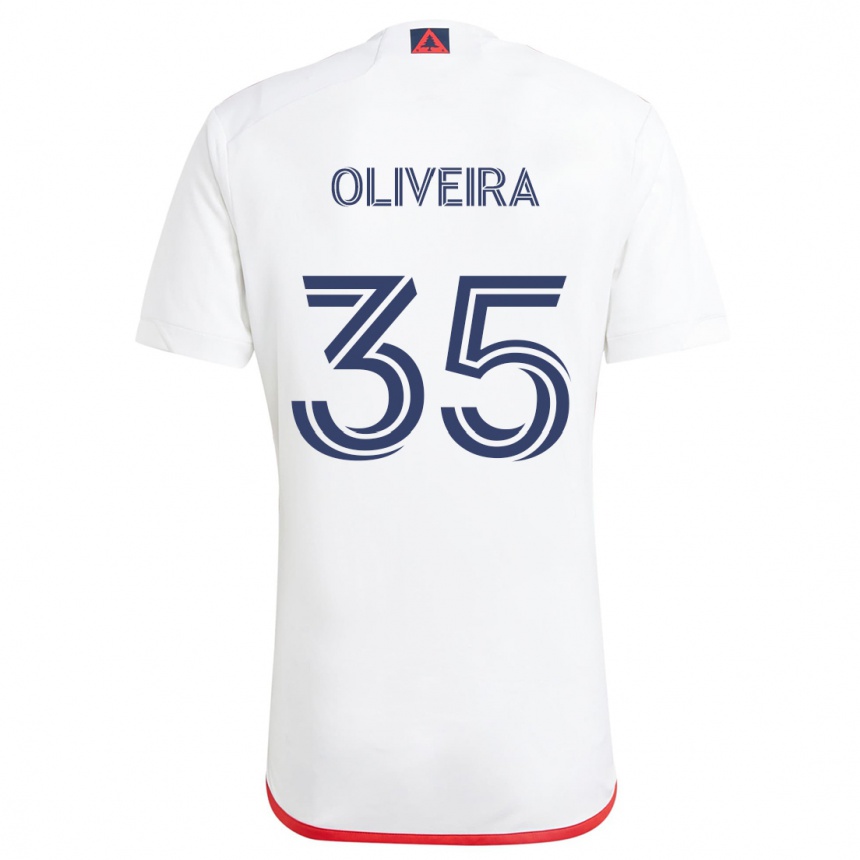 Gyermek Labdarúgás Cristiano Oliveira #35 Fehér Piros Idegenbeli Jersey 2024/25 Mez Póló Ing