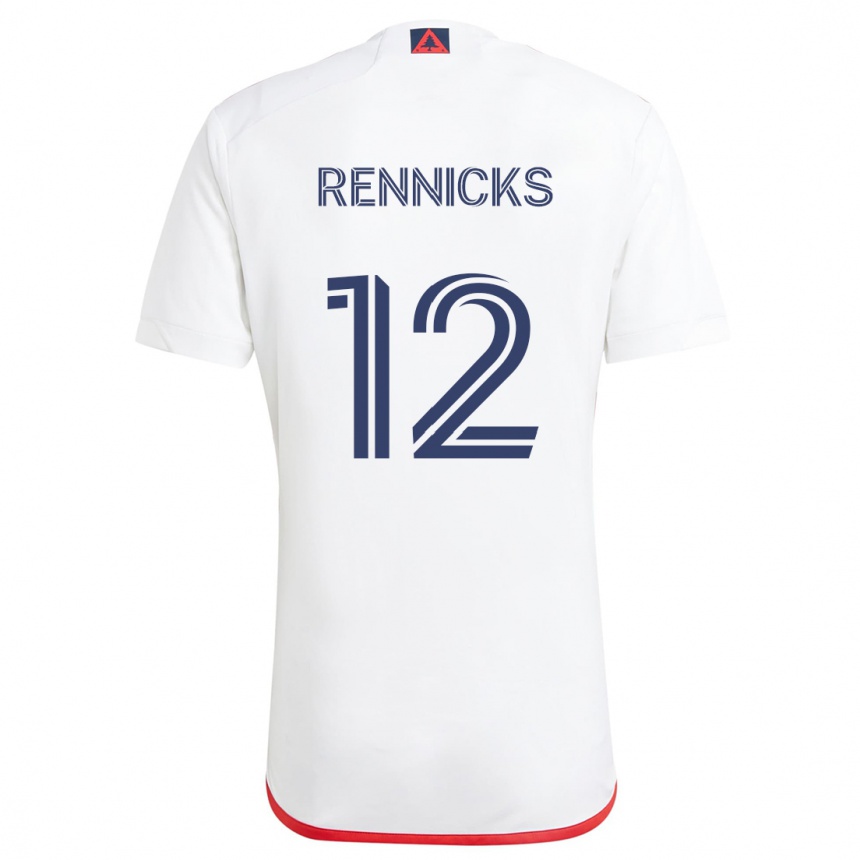 Gyermek Labdarúgás Justin Rennicks #12 Fehér Piros Idegenbeli Jersey 2024/25 Mez Póló Ing