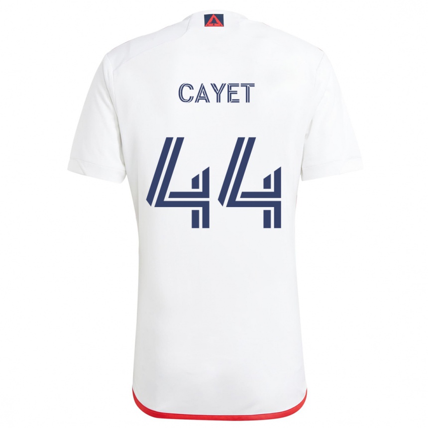 Gyermek Labdarúgás Pierre Cayet #44 Fehér Piros Idegenbeli Jersey 2024/25 Mez Póló Ing