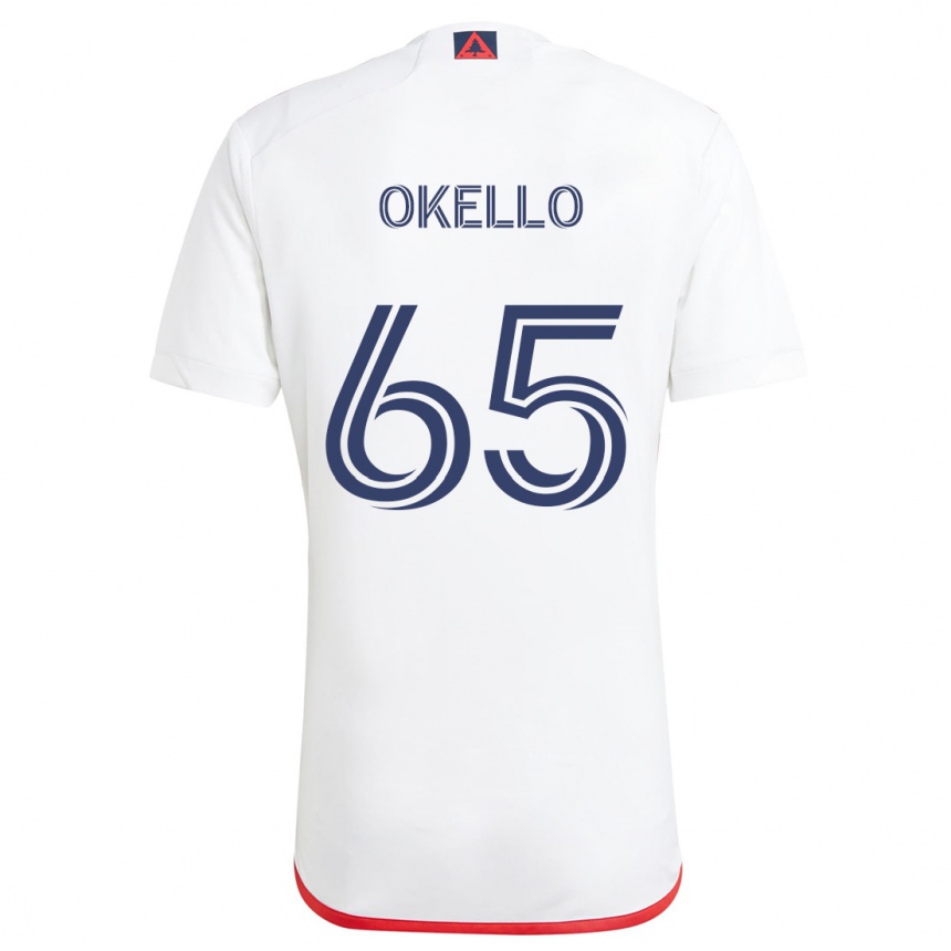 Gyermek Labdarúgás Noble Okello #65 Fehér Piros Idegenbeli Jersey 2024/25 Mez Póló Ing