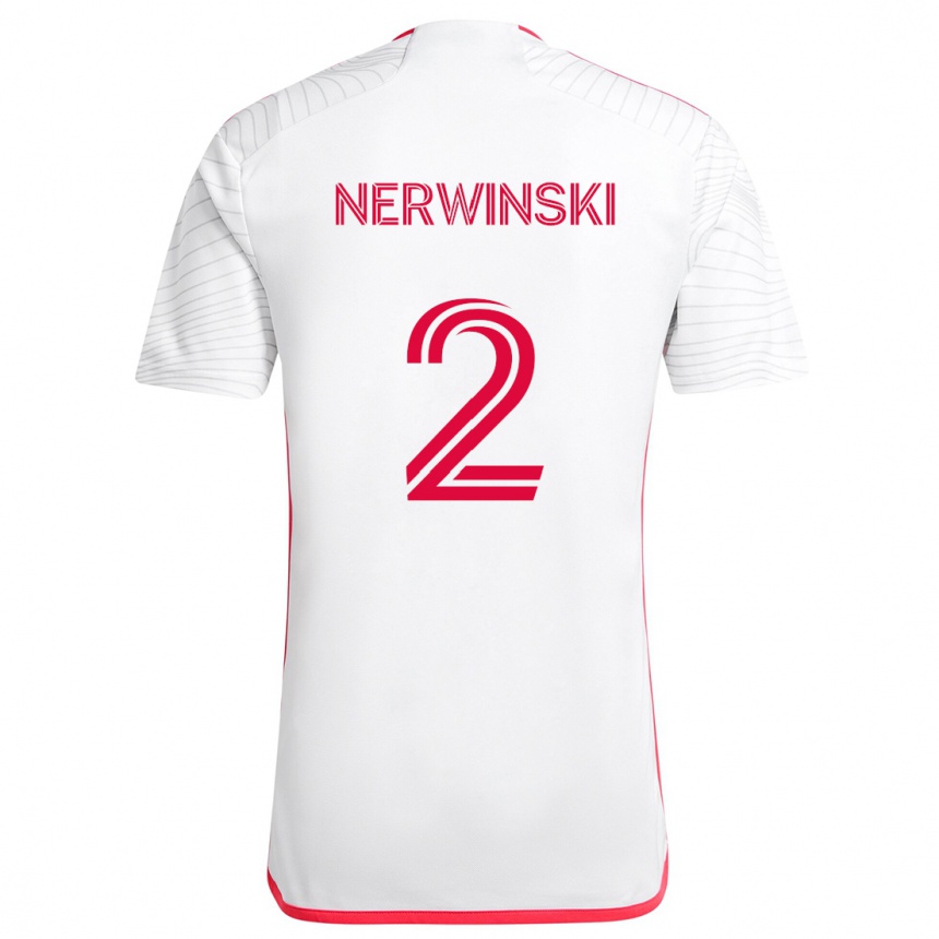 Gyermek Labdarúgás Jake Nerwinski #2 Fehér Piros Idegenbeli Jersey 2024/25 Mez Póló Ing