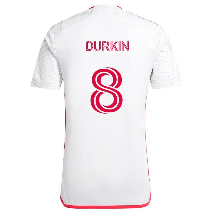 Gyermek Labdarúgás Chris Durkin #8 Fehér Piros Idegenbeli Jersey 2024/25 Mez Póló Ing