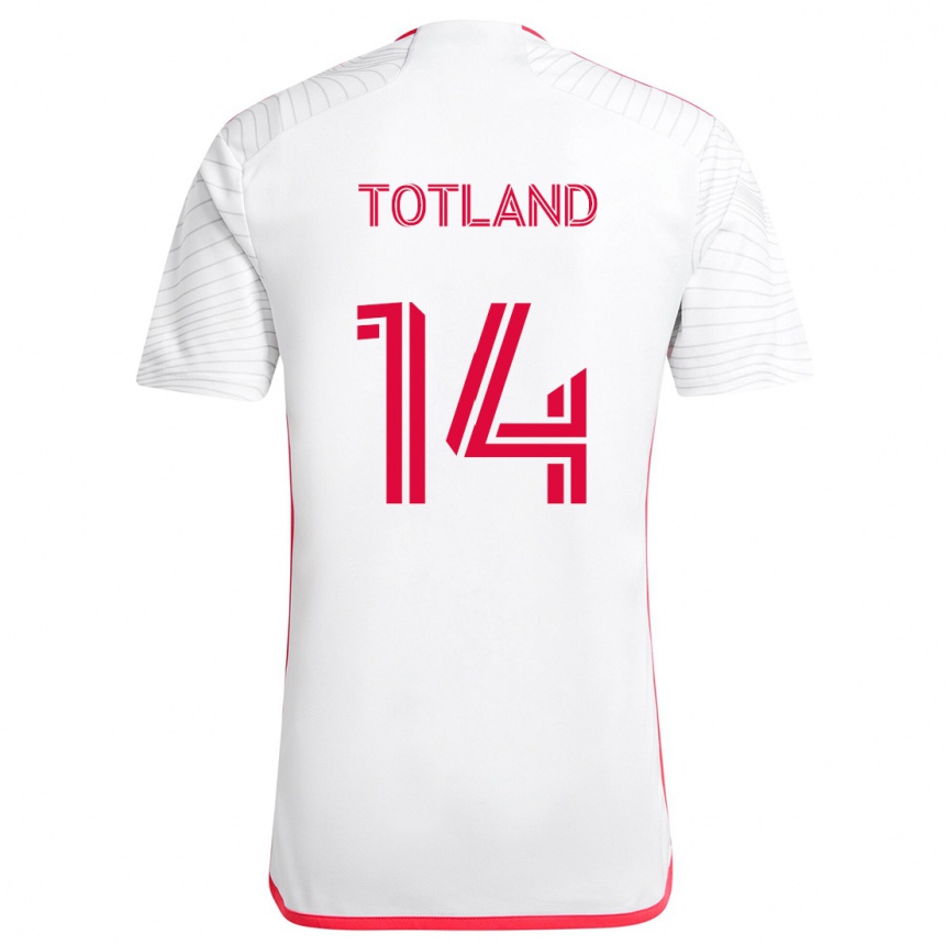 Gyermek Labdarúgás Tomas Totland #14 Fehér Piros Idegenbeli Jersey 2024/25 Mez Póló Ing