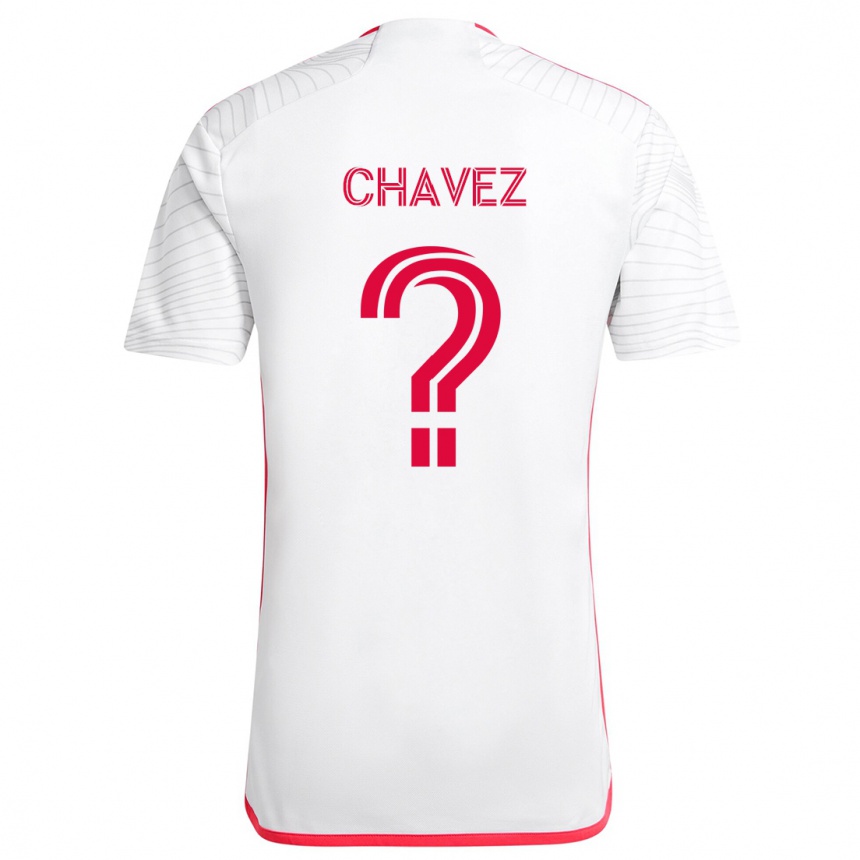 Gyermek Labdarúgás Emiliano Chavez #0 Fehér Piros Idegenbeli Jersey 2024/25 Mez Póló Ing