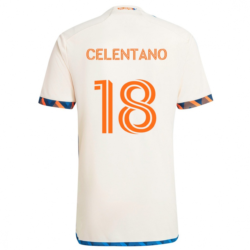 Gyermek Labdarúgás Roman Celentano #18 Fehér Narancs Idegenbeli Jersey 2024/25 Mez Póló Ing