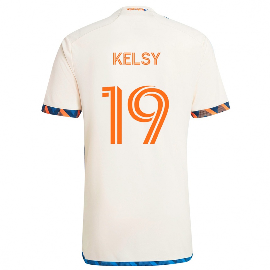 Gyermek Labdarúgás Kevin Kelsy #19 Fehér Narancs Idegenbeli Jersey 2024/25 Mez Póló Ing