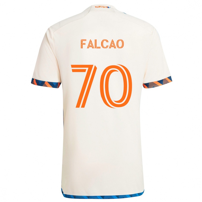 Gyermek Labdarúgás Kiano Falcao #70 Fehér Narancs Idegenbeli Jersey 2024/25 Mez Póló Ing