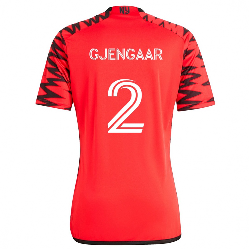 Gyermek Labdarúgás Dennis Gjengaar #2 Piros Fekete Fehér Idegenbeli Jersey 2024/25 Mez Póló Ing