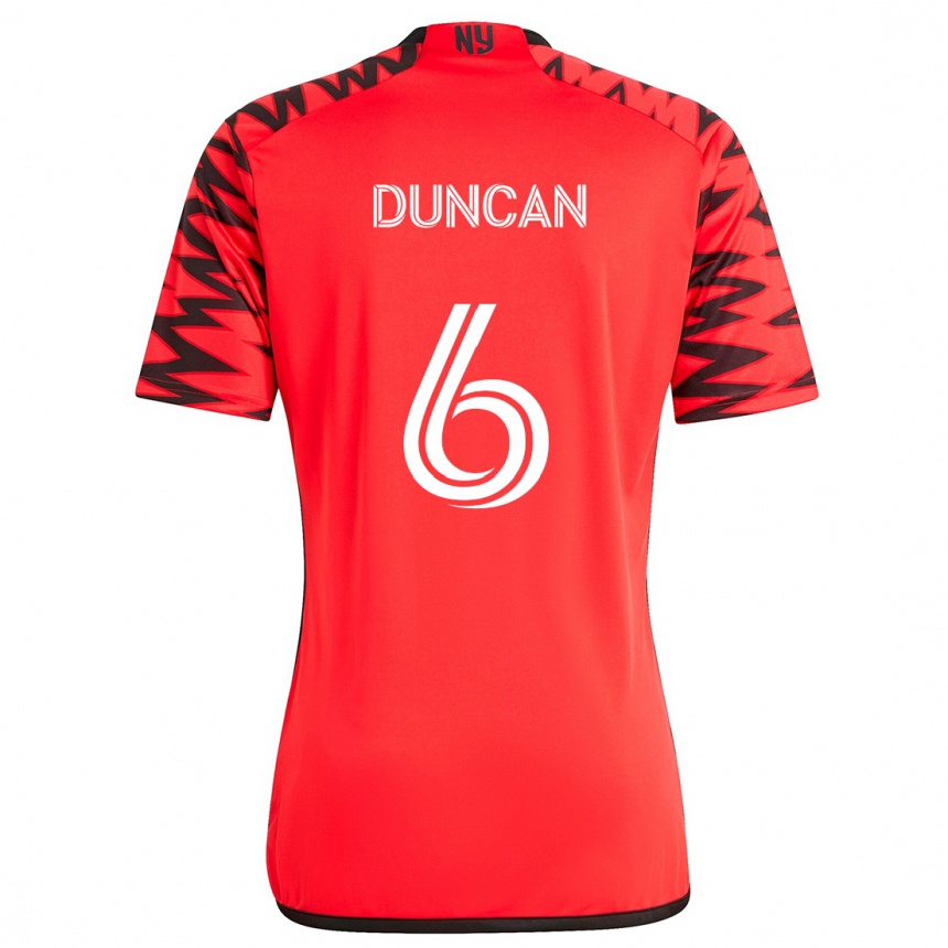 Gyermek Labdarúgás Kyle Duncan #6 Piros Fekete Fehér Idegenbeli Jersey 2024/25 Mez Póló Ing