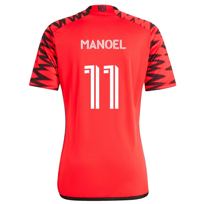 Gyermek Labdarúgás Elias Manoel #11 Piros Fekete Fehér Idegenbeli Jersey 2024/25 Mez Póló Ing