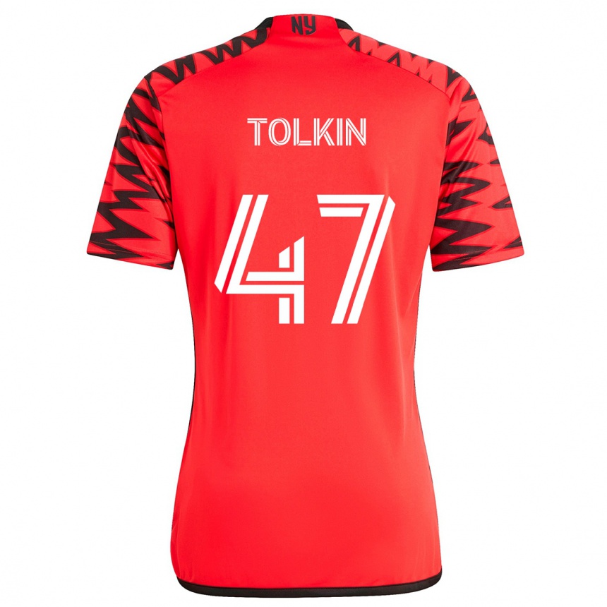 Gyermek Labdarúgás John Tolkin #47 Piros Fekete Fehér Idegenbeli Jersey 2024/25 Mez Póló Ing