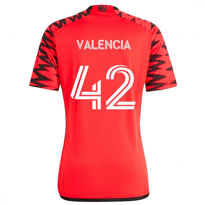 Gyermek Labdarúgás Omar Valencia #42 Piros Fekete Fehér Idegenbeli Jersey 2024/25 Mez Póló Ing