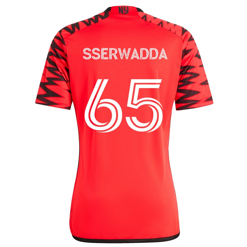 Gyermek Labdarúgás Steven Sserwadda #65 Piros Fekete Fehér Idegenbeli Jersey 2024/25 Mez Póló Ing