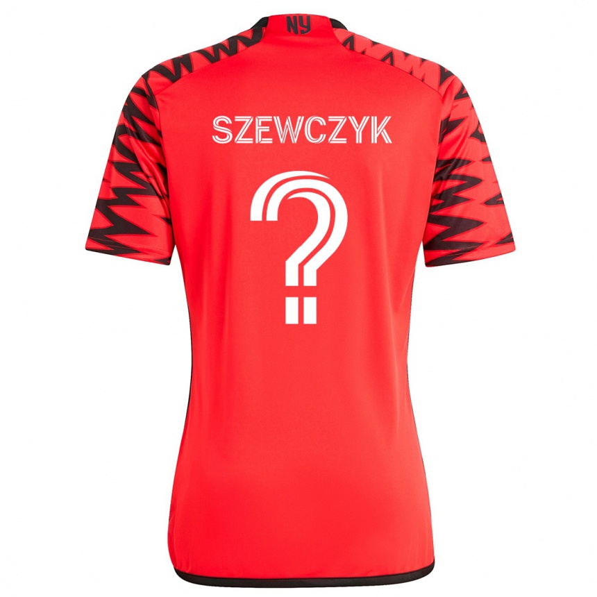 Gyermek Labdarúgás Tobias Szewczyk #0 Piros Fekete Fehér Idegenbeli Jersey 2024/25 Mez Póló Ing