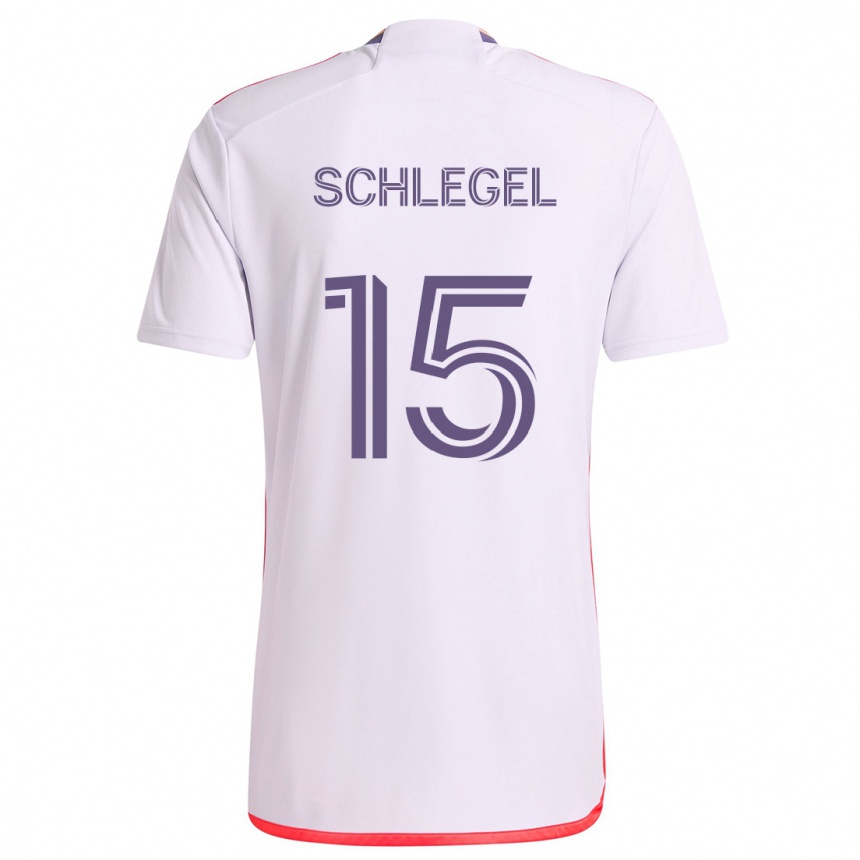 Gyermek Labdarúgás Rodrigo Schlegel #15 Fehér Piros Lila Idegenbeli Jersey 2024/25 Mez Póló Ing