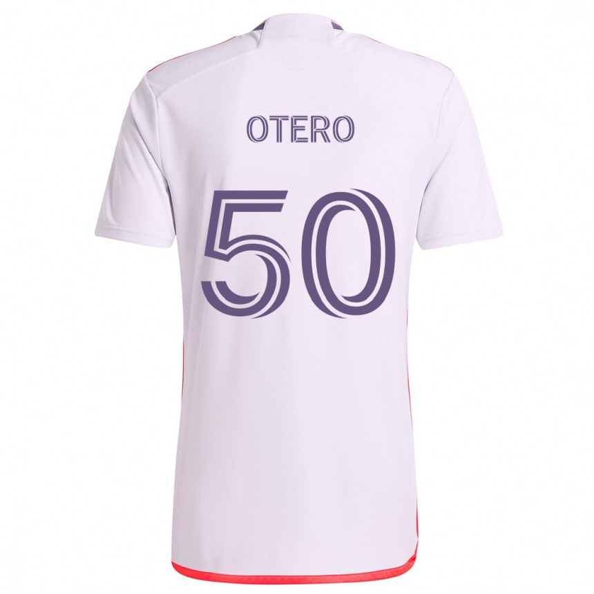 Gyermek Labdarúgás Javier Otero #50 Fehér Piros Lila Idegenbeli Jersey 2024/25 Mez Póló Ing