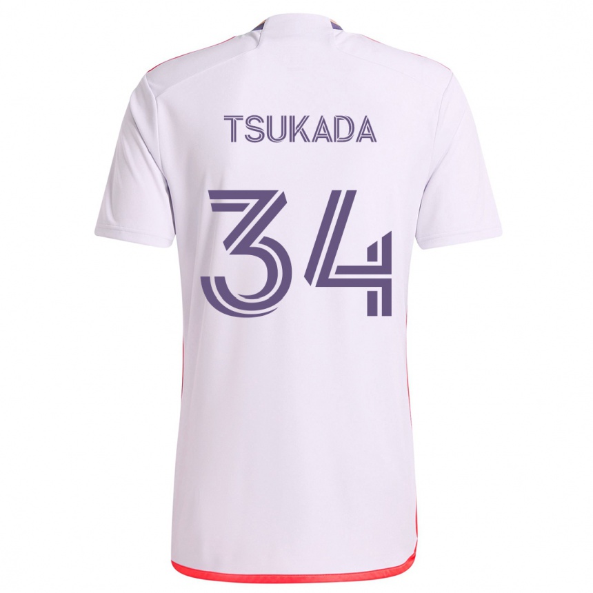 Gyermek Labdarúgás Yutaro Tsukada #34 Fehér Piros Lila Idegenbeli Jersey 2024/25 Mez Póló Ing