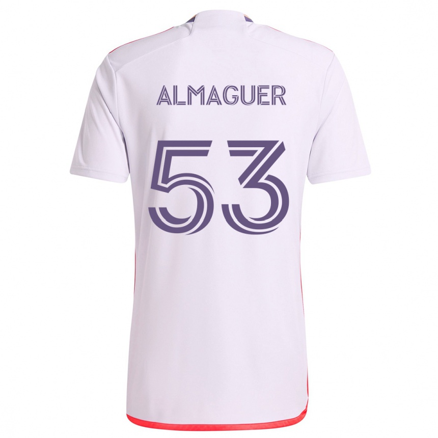 Gyermek Labdarúgás Jorge Almaguer #53 Fehér Piros Lila Idegenbeli Jersey 2024/25 Mez Póló Ing